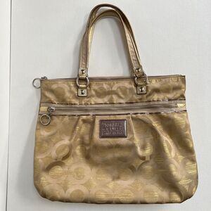 Coach Poppy Op Art Lurex Glam Tote Shoulder Bag Silver/Goldmine No 15865